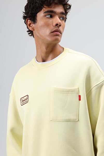 VAMOSCLO Oversized Crew Neck Pocket Sweatshirt Yellow