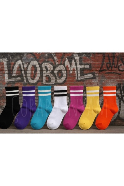 çorapdunyam 7-Pack Striped Cotton Combed College Tennis Socks