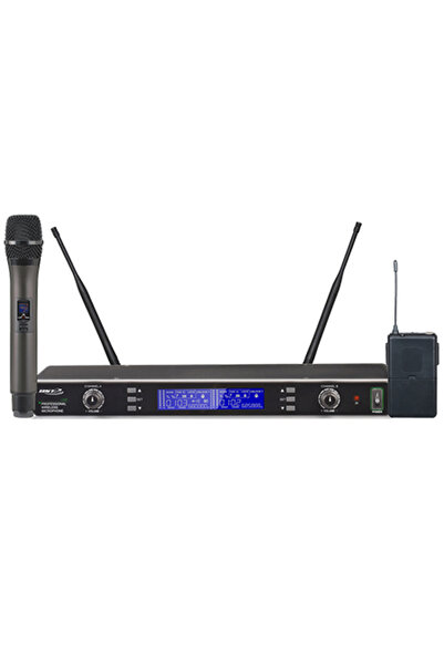 BST Set de microfoane wireless UHF, 2 canale, portabil și cu cască, bodypack,...