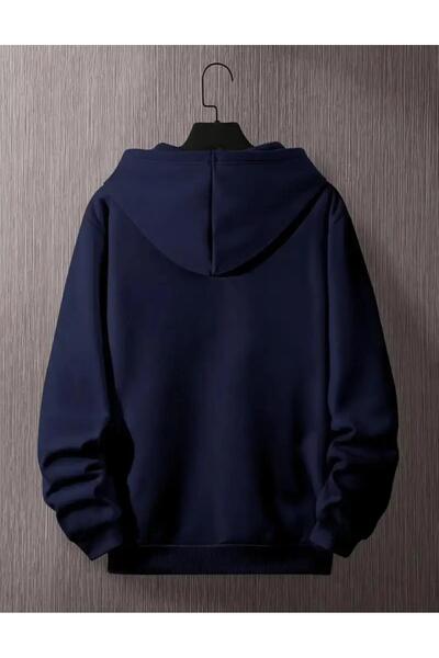 caddekombin Світшот з капюшоном, з принтом Fıshıng, з підкладкою з полару, синій