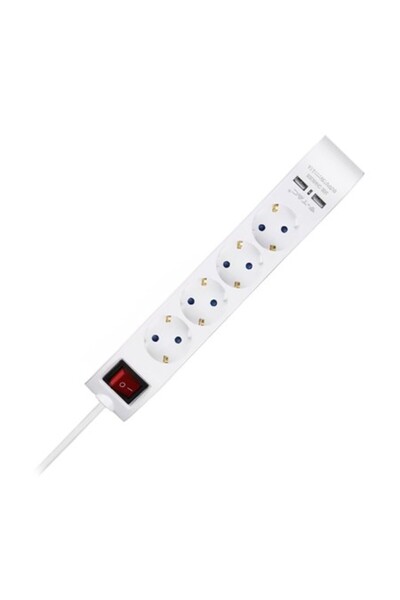 V-TAC Разклонител с ключ, 5 гнезда, 2 USB, 1.4 м, 3x1.5 мм²