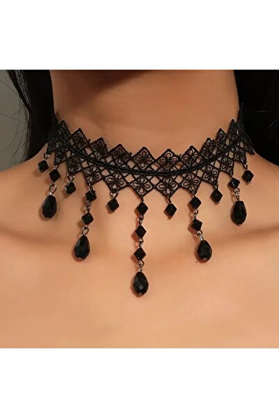 YIWU Gothic Black Rhombus Lace Choker Necklace
