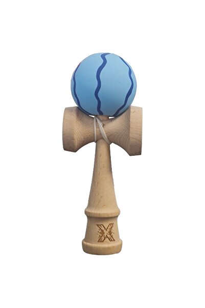 Kendama X Original, Profesional, Dalip, Mâner de cauciuc, Lemn, 18 cm, Albast...