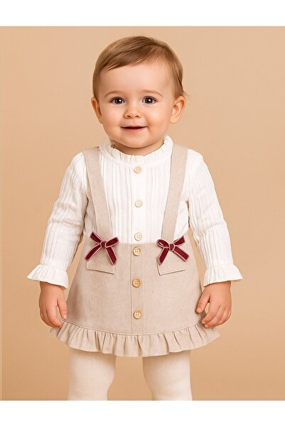 PARK BEBE Baby Girl Salopet Skirt White Shirt Jacket Suit Jacket Lining Is Ethnic Patterned 3 Pieces