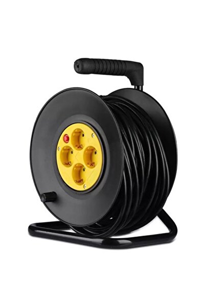 V-TAC Cablu prelungitor cu tambur, 25 m, 4 prize, 3x1.5 mm², 16A, Negru/Galben
