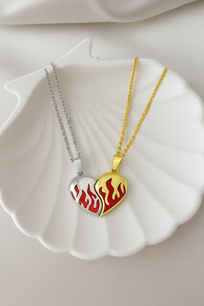 MakeWell Mıknatıslı 2'li Çelik Kalp Tasarımlı Çelik Paslanmaz Kolyeler