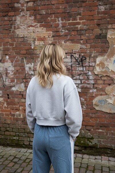 Bliss Women's V-Neck Sweat Bottom Denim Detailed Two Piece Tracksuit Set