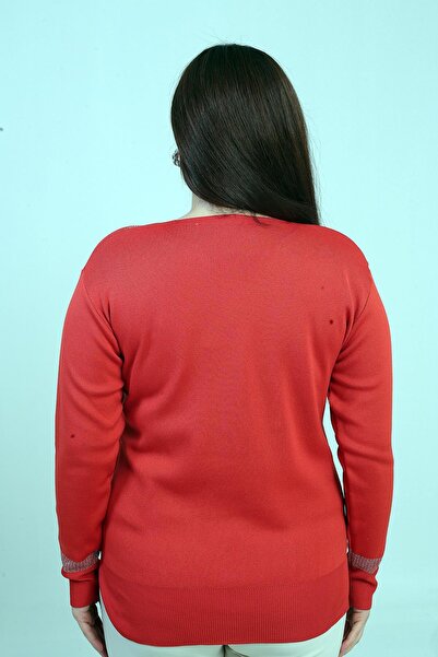 By Saygı Women's V-Neck Glitter Detailed Plus Size Blouse