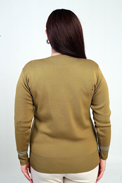 By Saygı Women's V-Neck Glitter Detailed Plus Size Blouse