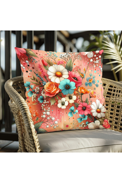 Piloji Floral Patterned Digital Printed Filled Decorative Pillow – 43X43 cm -...