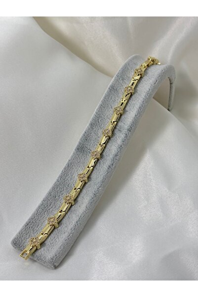 Uzak Işıklar Steel Bracelet Bone Clover Zircon Stone Gold