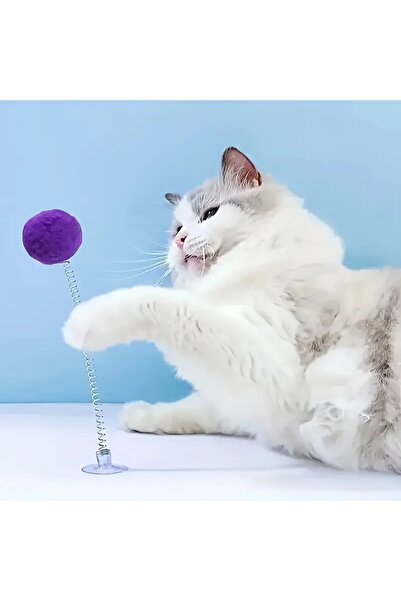YIWU لعبة قطط على شكل كرة زنبركية مصنوعة من القطيفة مع قاعدة شفط