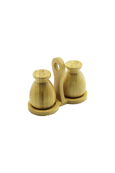 Go İthalat 2 Pcs - Bottle Model Wooden Bamboo Salt Shaker - Spice Bowl with H...