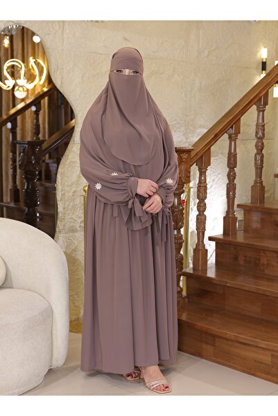 sham moda Ferace Sufle Peçe Takım kol nakışlı vizon renkli