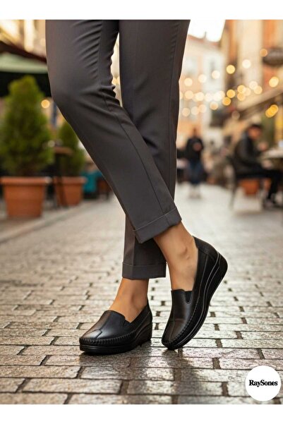 RaySones %100 Hakiki Deri Dolgu Taban El Yapımı Günlük Kadın Ayakkabı