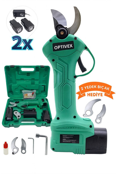 OPTIVEX Çift Akülü Ağaç Odun Dal Budama Kesme Makinası Şarjlı Budama Makası b...