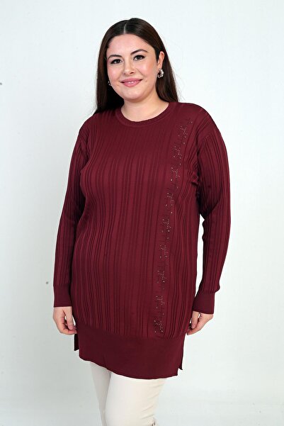 By Saygı Γυναικεία μπλούζα τουνίκ με πέτρινη λεπτομέρεια στο πλάι, μεγάλο μέγεθος