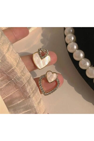 monalisatoka Kadın Gold Ekru Mineli Asimetrik Kristal Taşlı Küpe