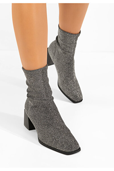 B T Shoes Denonia silver chunky heel ankle boots