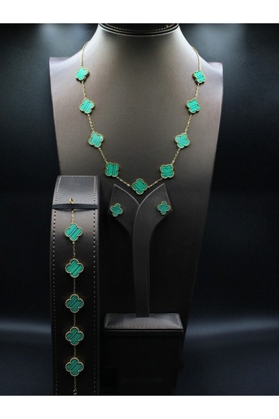 Klif طقم سلسال وأسورة وحلق مطلي ذهب فان كليف