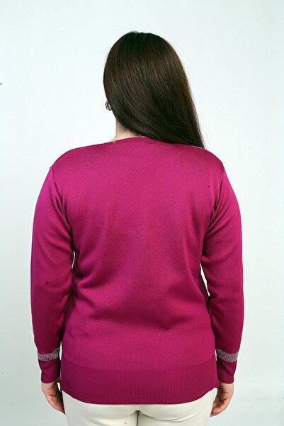 By Saygı Women's V-Neck Glitter Detailed Plus Size Blouse