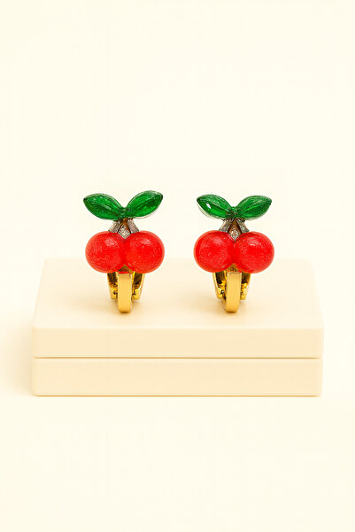 MakeWell Deliksiz Kulaklar için Kiraz Çilek Elma Tasarımlı Sıkıştırmalı Küpeler