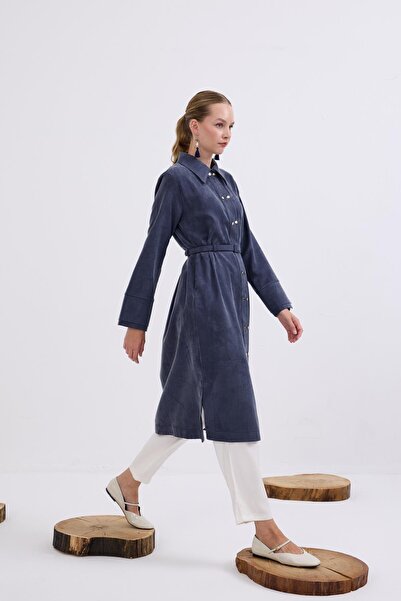 Hilay تونيك سيرينا ذهبي بأزرار وحزام باللون الأزرق الداكن