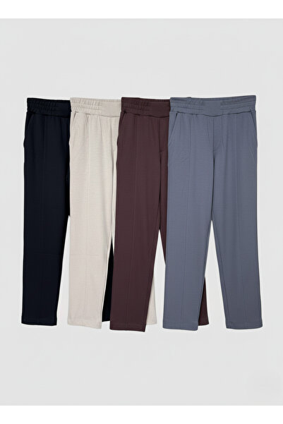 ZUZUQO Pantaloni premium din țesătură modală, cu detaliu de nervură, cu talie...