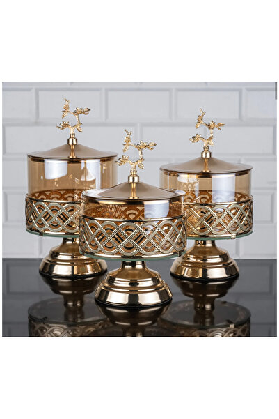 EVRA Metal Ayaklı Gold Şekerlik Baklava Desen