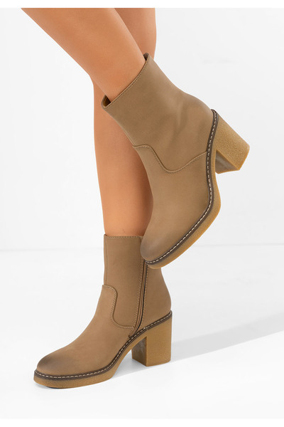 B T Shoes Μποτάκια με χοντρό τακούνι Cyndi χακι