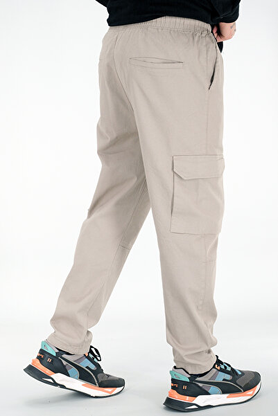 Souris Men's Stone Color Cargo Pants Relaxed Fit Cotton Elastic Waist