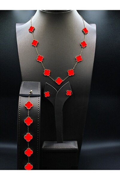 Klif طقم سلسال وأسورة وحلق مطلي ذهب فان كليف