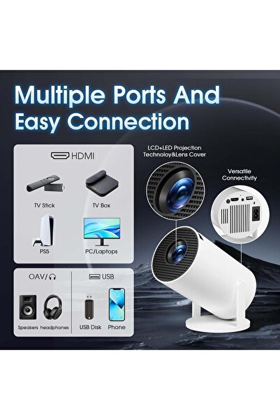 Generic Ultra HD HDR Android 11.0 Smart Projector, 160 ANSI Lumen, Dual-Band WiFi, 10.9 cm LCD