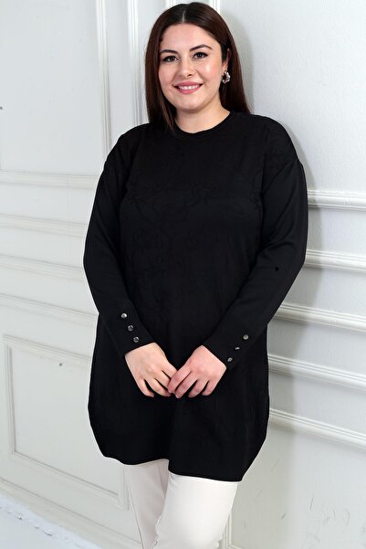 By Saygı Γυναικεία μπλούζα τουνίκ με λεπτομέρεια με κουμπιά στα μανίκια και σχέδιο τριαντάφυλλου σε μεγάλο μέγεθος