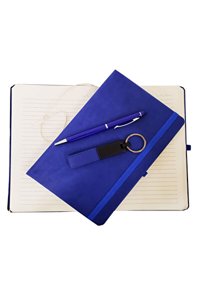 KTT Blue Leather Notebook, Keychain and Ballpoint Pen Set Stylishly Designed Functional Product
