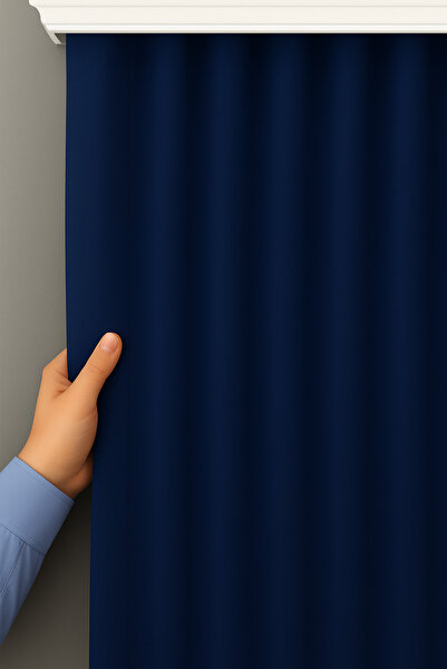 Emuz Lightproof Navy Blue Non-Pleated Blackout Curtain No Ironing Sunshade, B...