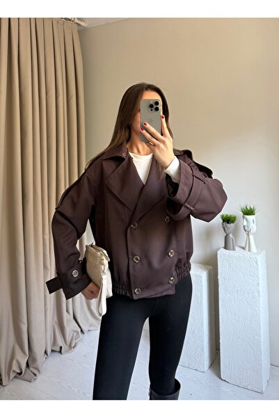 ForOus Buttoned Belted Short Trench Coat with Detachable Fur Collar Detail