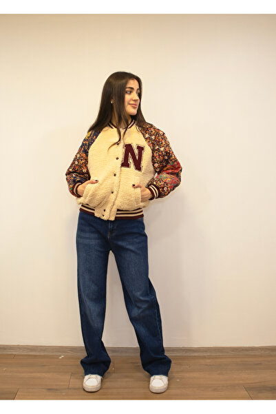 NEW JOURNAL Jachetă bomber multicoloră pentru femei cu mâneci cu model brodat...