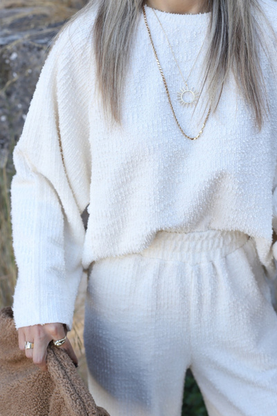 bytugcekaya Ecru Top Standard Sweater Buklet Double Set