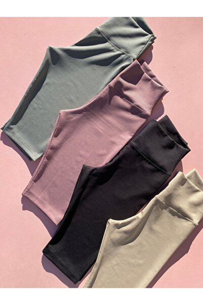 LEYNA BUTİK بنطال رياضي عالي الخصر يبرز انحناءات الجسم قماش مجدّل مكون من 4 ق...