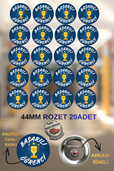 tuse rozet dükkanı Başarılı Öğrenciler için – 44mm Buton Rozet, 20 Adet İğnel...