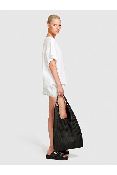 Sisley 100% Linen Relaxed Fit Boat Neck Blouse Women's White Blouse - 324P5Bmllq06R