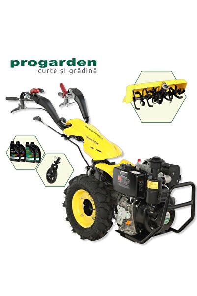 Progarden Pachet Campo U12E Motocultor 12CP + FT90 Freza tractata 90cm + Roata sustinere + 4L Ulei