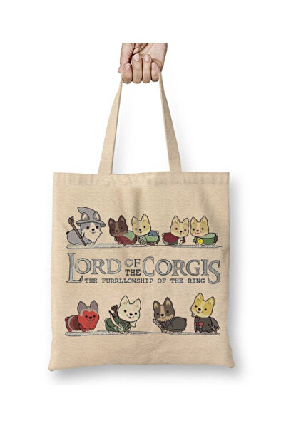 Toyaso Lord Of The Rings Dogs Corgis Біла тканинна сумка з довгими ручками Сумка для покупок Сумка для пляжу