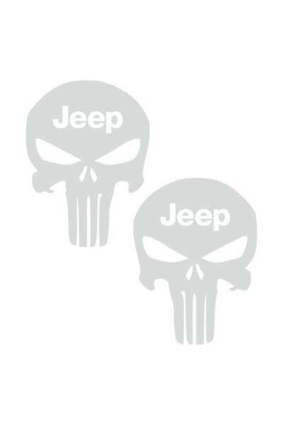 Oracal 651 Set 2 stickere off-road, cu Punisher pentru Jeep, cap de schelet, Negru, 30 x 24 cm, alb