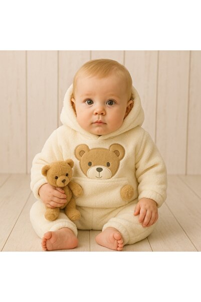 Superbaby Set pufos hanorac si pantaloni Welsoft White