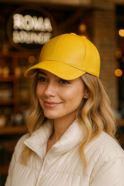 BALIENTE Yellow Faux Leather Women's Cap Hat
