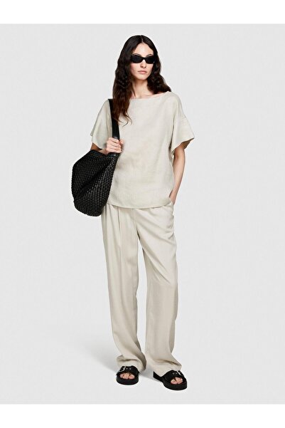 Sisley 100% Linen Relaxed Fit Boat Neck Blouse Women's Gray Blouse - 324P5Bmllq06R