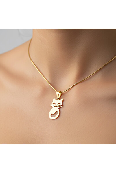 TabiTela 14 ayar altın kolye ucu kedi GM1660 1 gr