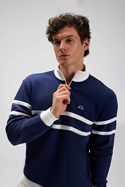 Ellesse Смугастий бавовняний Regular Fit з напівзастібкою та стоячим коміром Світшот для чоловіків SWEAT EM619